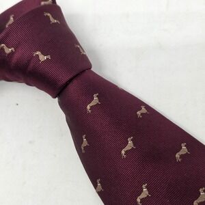 The Tie Bar Maroon Dachshund All Over Pattern Neck Tie 100% Silk Burgundy
